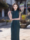 Blaues Windspiel blaues ärmelloses Qipao Retro Shanghai Stil Sommerkleid