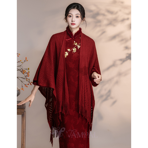 Chang'an" roter Schal roter gestrickter Qipao Schal mit Quaste für Braut