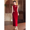 Sleeveless Red Embroidered Qipao Dress Chinese Style