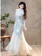 Chinesischer Stil langärmeliges Qipao Kleid Vintage Herbst Winter