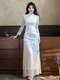 Chinesischer Stil langärmeliges Qipao Kleid Vintage Herbst Winter