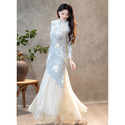 Chinesischer Stil langärmeliges Qipao Kleid Vintage Herbst Winter