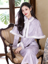 Warm Purple Fleece-Lined Qipao Cape Set Winter Chinese Style