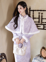 Warm Purple Fleece-Lined Qipao Cape Set Winter Chinese Style