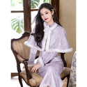 Warm Purple Fleece-Lined Qipao Cape Set Winter Chinese Style
