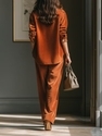 Caramel Retro Corduroy Shirt And Wide-Leg Pants Set In Caramel