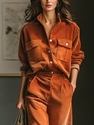 Caramel Retro Corduroy Shirt And Wide-Leg Pants Set In Caramel