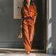 Caramel Retro Corduroy Shirt And Wide-Leg Pants Set In Caramel