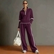 Color-Block Stand Collar Hoodie And Wide-Leg Pants Two-Piece Set