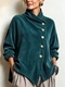 Vintage französischer hoher Kragen Cord Top Damen lockere Passform