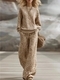 Light Brown Leopard Print Long Sleeve Slim Fit Sweatshirt And Pants Set