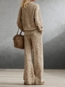 Hellbraun Leopardenmuster langärmeliges schlankes Sweatshirt und Hose Set
