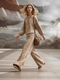 Light Brown Leopard Print Long Sleeve Slim Fit Sweatshirt And Pants Set