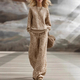 Light Brown Leopard Print Long Sleeve Slim Fit Sweatshirt And Pants Set