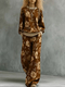 Light Brown Leopard Print Long Sleeve Slim Fit Sweatshirt And Pants Set