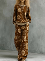Hellbraun Leopardenmuster langärmeliges schlankes Sweatshirt und Hose Set