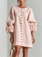 3D Floral Lantern-Sleeve Cotton-Linen Short Dress