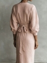 Einfarbig V-Ausschnitt langes Kleid mit Gürtel Urlaubsstil