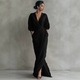 Solid Color V-Neck Long Dress With Belt Vacation Style