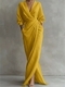 Solid Color V-Neck Long Dress With Belt Vacation Style