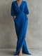 Solid Color V-Neck Long Dress With Belt Vacation Style
