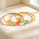 Gold-Plated Butterfly Flower Enamel Open Adjustable Bracelet