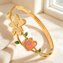 Vergoldeter Schmetterling Blume Emaille offener verstellbarer Armreif