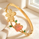 Gold-Plated Butterfly Flower Enamel Open Adjustable Bracelet