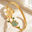 Vergoldeter Schmetterling Blume Emaille offener verstellbarer Armreif
