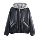 As shown Spliced Leather-Effect Jacket Coat