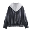 As shown Spliced Leather-Effect Jacket Coat