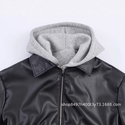 As shown Spliced Leather-Effect Jacket Coat