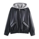 As shown Spliced Leather-Effect Jacket Coat