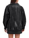 Loose Long Sleeve Leather Jacket With Lapel Collar And Zip Side Pockets