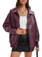 Loose Long Sleeve Leather Jacket With Lapel Collar And Zip Side Pockets