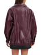 Loose Long Sleeve Leather Jacket With Lapel Collar And Zip Side Pockets