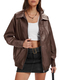 Loose Long Sleeve Leather Jacket With Lapel Collar And Zip Side Pockets