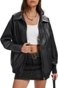Loose Long Sleeve Leather Jacket With Lapel Collar And Zip Side Pockets