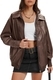 Loose Long Sleeve Leather Jacket With Lapel Collar And Zip Side Pockets