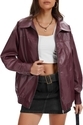 Loose Long Sleeve Leather Jacket With Lapel Collar And Zip Side Pockets