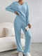 Ribbed Knit V-Neck Two-Piece Set With Straight-Leg Pants