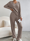 Ribbed Knit V-Neck Two-Piece Set With Straight-Leg Pants
