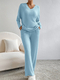 Ribbed Knit V-Neck Two-Piece Set With Straight-Leg Pants