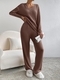 Ribbed Knit V-Neck Two-Piece Set With Straight-Leg Pants