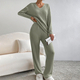 Ribbed Knit V-Neck Two-Piece Set With Straight-Leg Pants