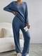 Ribbed Knit V-Neck Two-Piece Set With Straight-Leg Pants