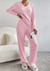 Ribbed Knit V-Neck Two-Piece Set With Straight-Leg Pants