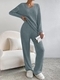 Ribbed Knit V-Neck Two-Piece Set With Straight-Leg Pants