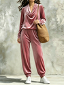 Women's Casual Cowl Neck Long Sleeve Top And Jogger Pants Set