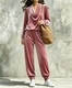 Women's Casual Cowl Neck Long Sleeve Top And Jogger Pants Set
